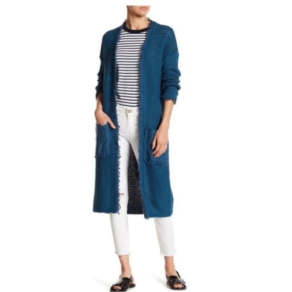 Free People Sweaters - Free People Woodstock Cardigan Blue Open Knit Long Boho Slouchy Cozy Sweater